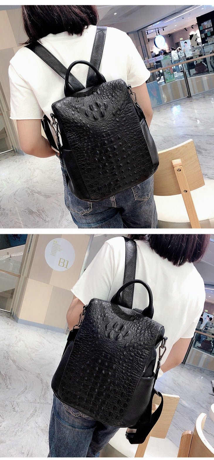 Genuine Leather Alligator Pattern Women's Backpack - Julie bags