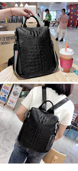 Genuine Leather Alligator Pattern Women's Backpack - Julie bags