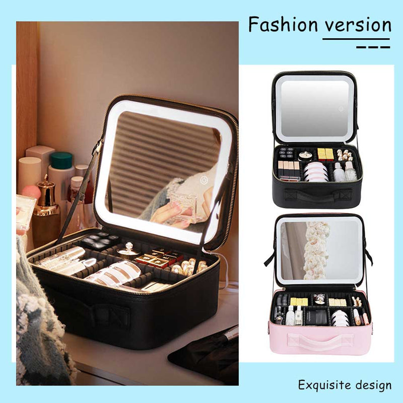 fashion makeup cosmetic travel bag Large Capacity Cosmetic Bag with LED Mirror Skin Care Travel Storage Box Fashion Portable Portable Makeup Bags for Women