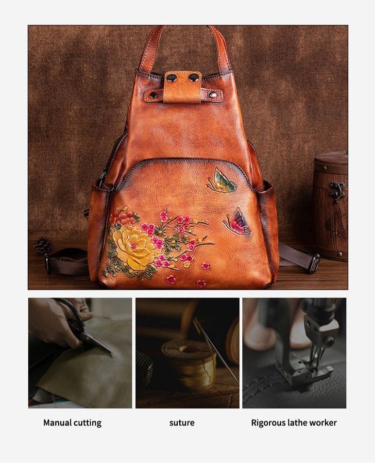 Vintage Chic: Genuine Leather Women's Backpack - Julie bags