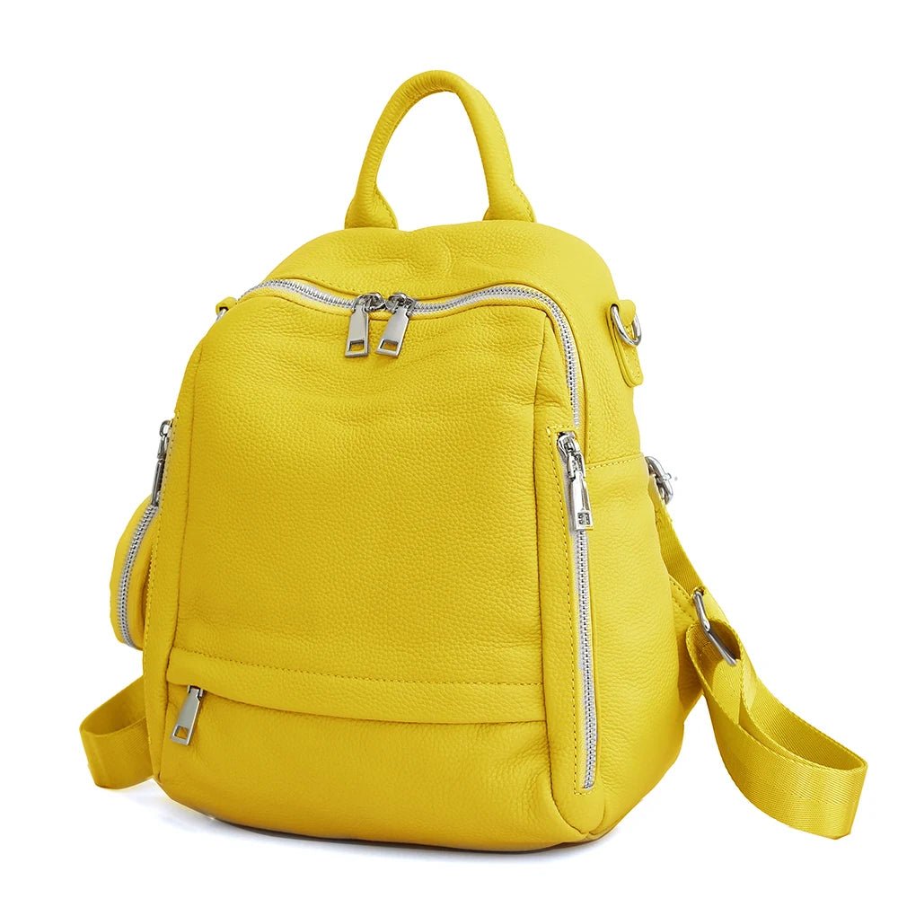 Opelle Mustard Yellow Genuine Leather Backpack Sling Bag Women Zip Closure Opelle Mustard Yellow Genuine Leather Backpack Sling Bag  main image 4