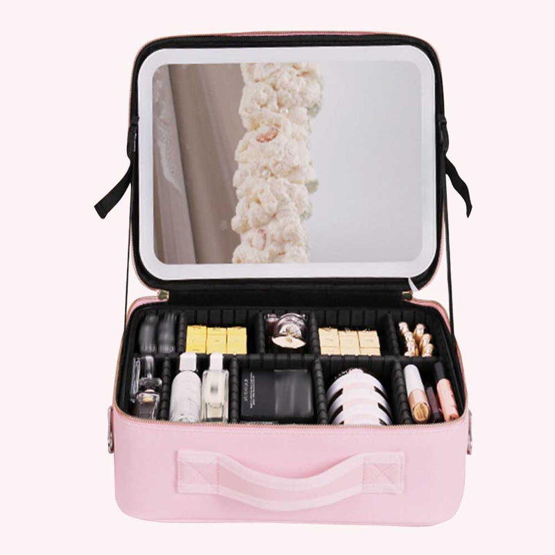 custom makeup bag travel cosmetic bag case manufacturers Large Capacity Cosmetic Bag with LED Mirror Skin Care Travel Storage Box Fashion Portable Portable Makeup Bags for Women