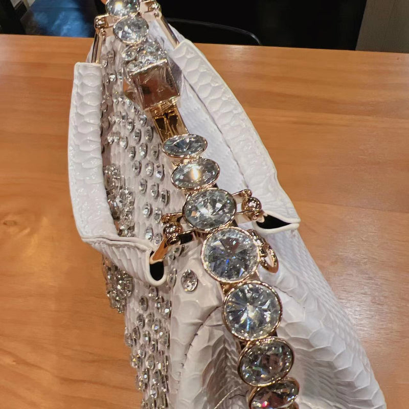 Medium Rhinestone Bag New Luxury Fashion Diamonds Women's Handbags Leather Design Clip ...
