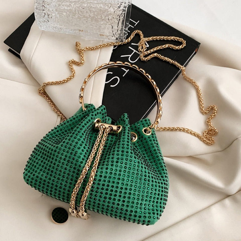 Trendy and Colorful: Women's Diamante Chain Tassel Crossbody Bucket Bag - Julie bags