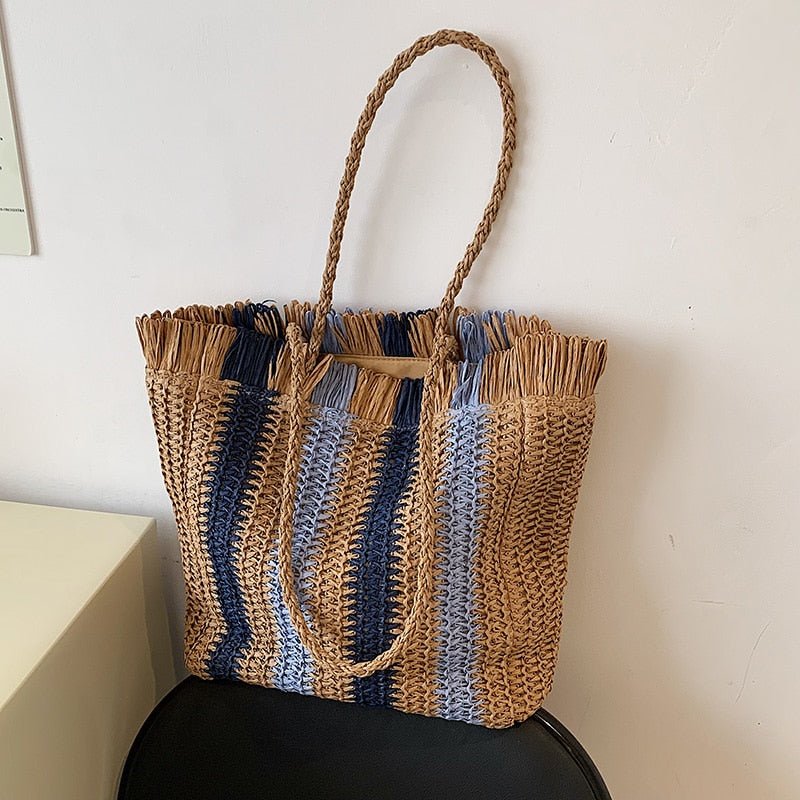 Sun-Kissed Style: Embrace the Serenity with our Striped Beach Straw Bag - Julie bags