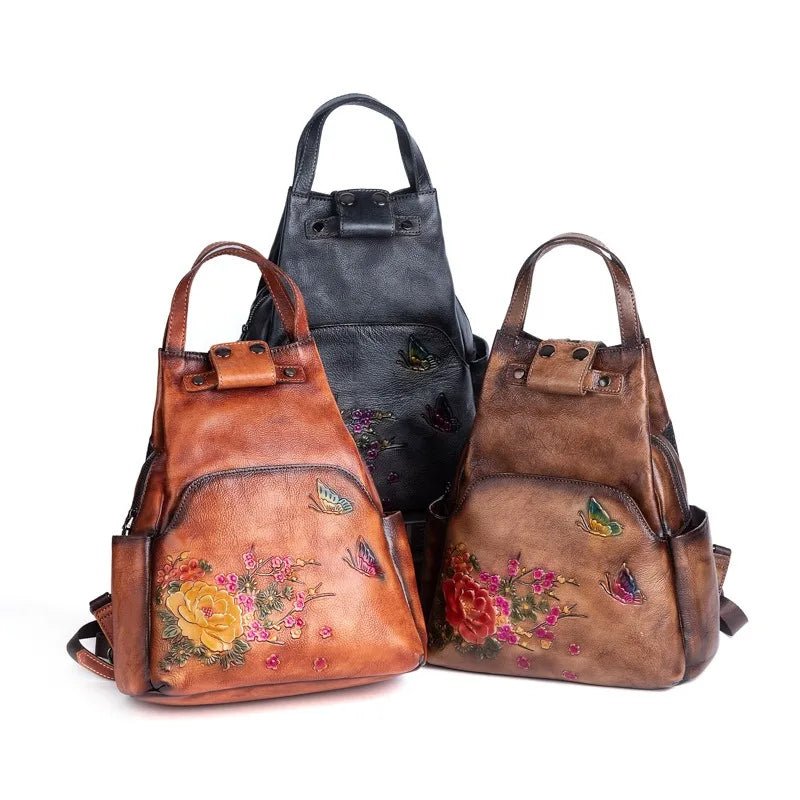 Vintage Chic: Genuine Leather Women's Backpack - Julie bags