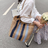Sun-Kissed Style: Embrace the Serenity with our Striped Beach Straw Bag - Julie bags