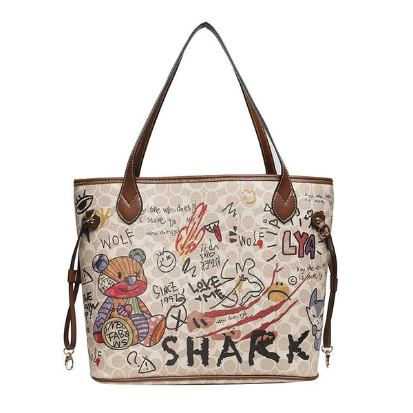 Chic and Playful: Bear Graffiti Tote Bag for Fashion-forward Women - Julie bags