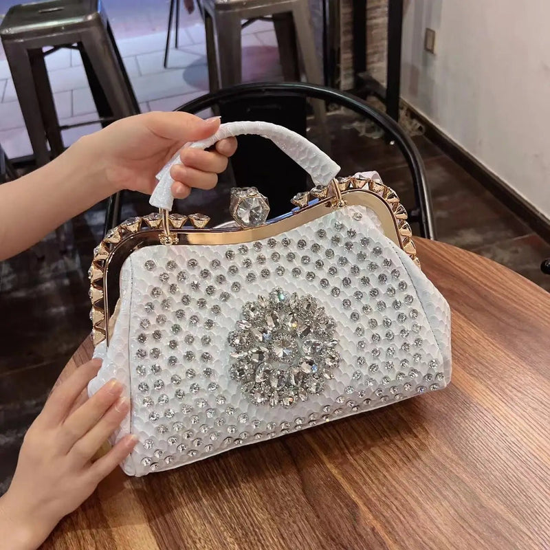 Medium Rhinestone Bag New Luxury Fashion Diamonds Women's Handbags Leather Design Clip ...