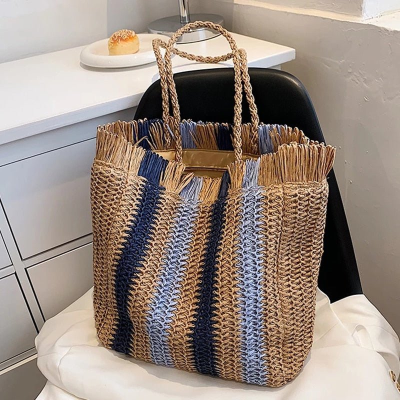 Sun-Kissed Style: Embrace the Serenity with our Striped Beach Straw Bag - Julie bags