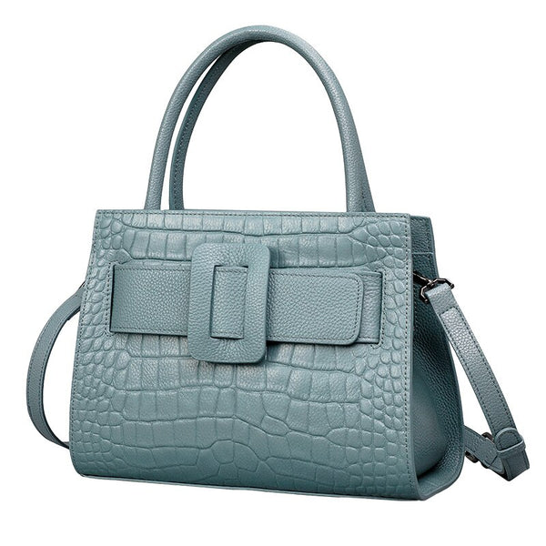 Genuine Leather Women Handbags Blue Crocodile Pattern Lady
