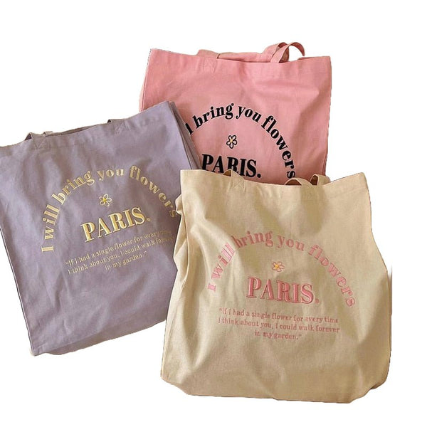 Women Canvas Shoulder Bag Paris Embroidery - Julie bags