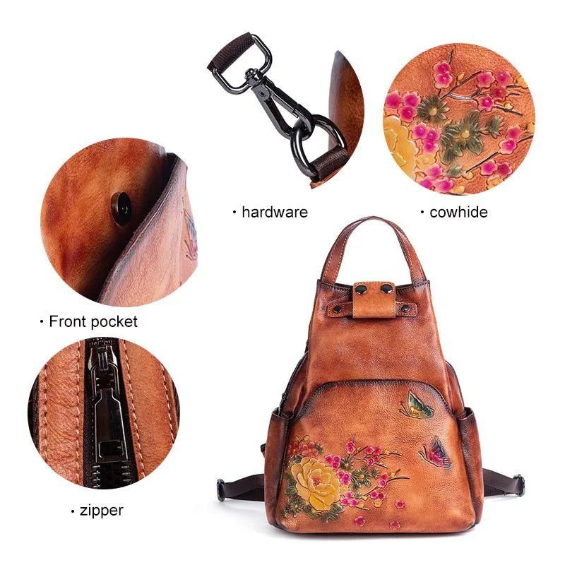 Vintage Chic: Genuine Leather Women's Backpack - Julie bags