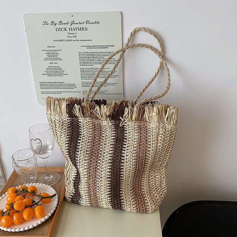 Sun-Kissed Style: Embrace the Serenity with our Striped Beach Straw Bag - Julie bags