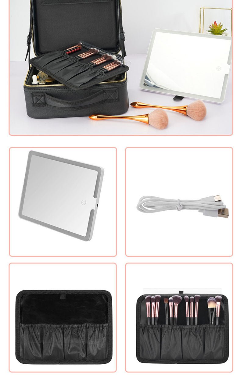 extra large travel makeup bag Large Capacity Cosmetic Bag with LED Mirror Skin Care Travel Storage Box Fashion Portable Portable Makeup Bags for Women