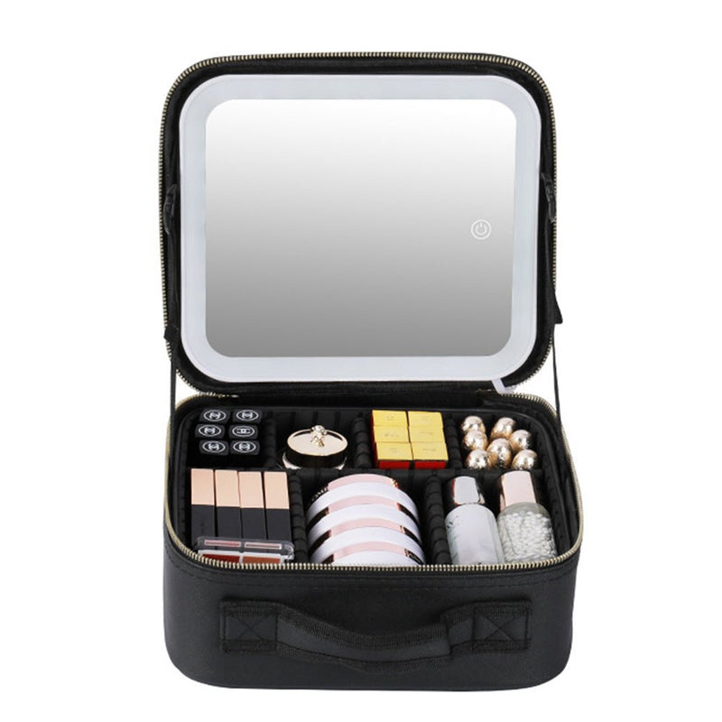 Large Capacity Cosmetic Bag with LED Mirror Skin Care Travel Storage Box Fashion Portable Portable Makeup Bags for Women